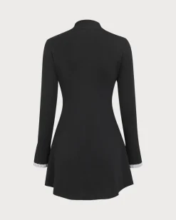 Black Contrasting Long Sleeve Sweater Mini Dress
