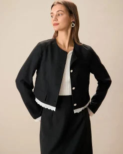 Black Contrasting Single-Breasted Jacket