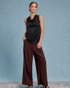 Black Cowl Neck Tank Top