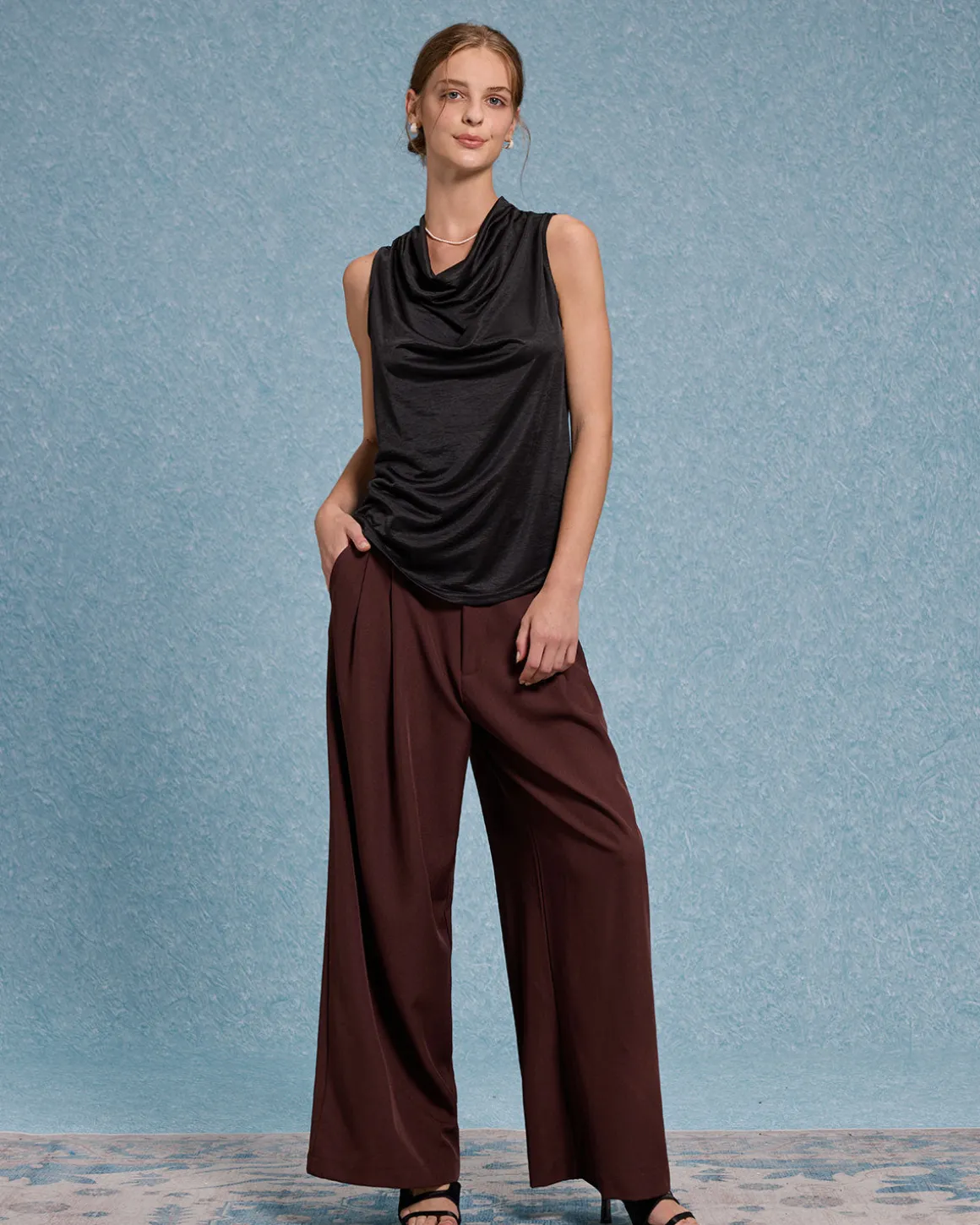 Black Cowl Neck Tank Top