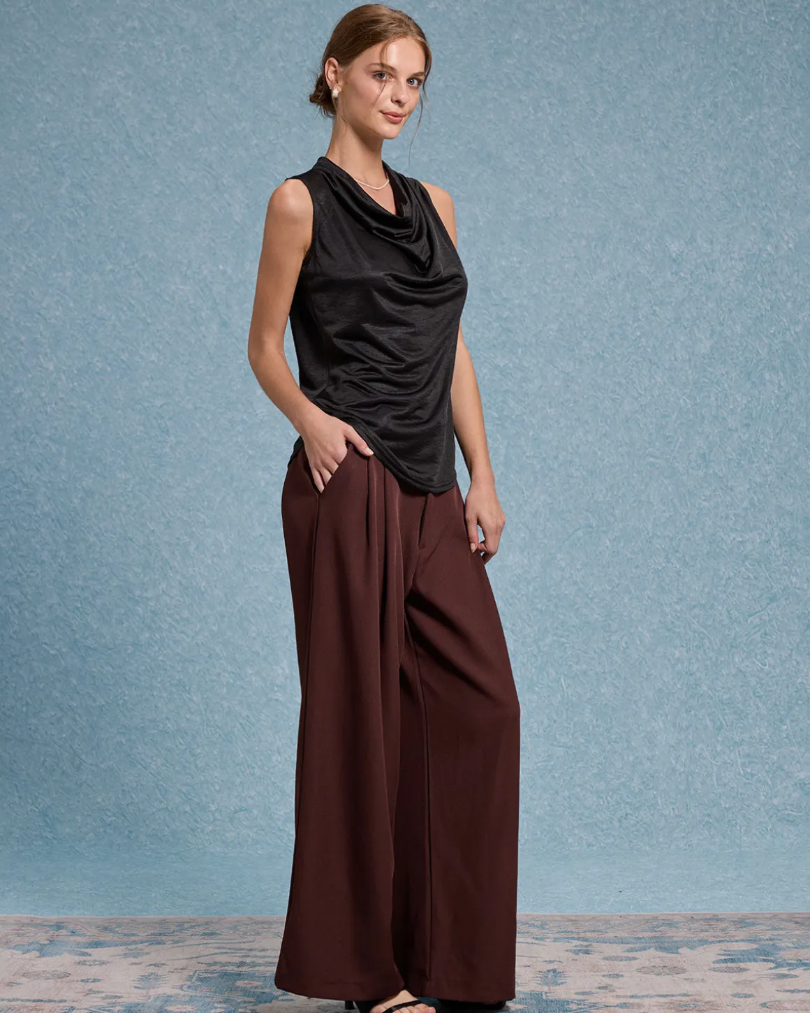 Black Cowl Neck Tank Top