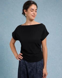 Black Cowl Sleeve Off The Shoulder Tee