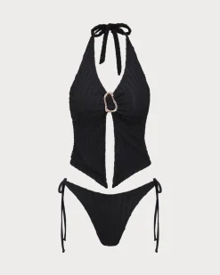 Black Cutout O-Ring Tankini Swimsuit