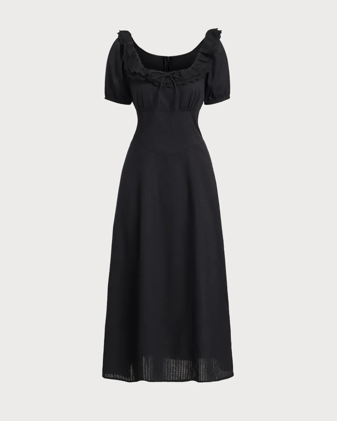 Black Embroidery Puffed Sleeve Maxi Dress