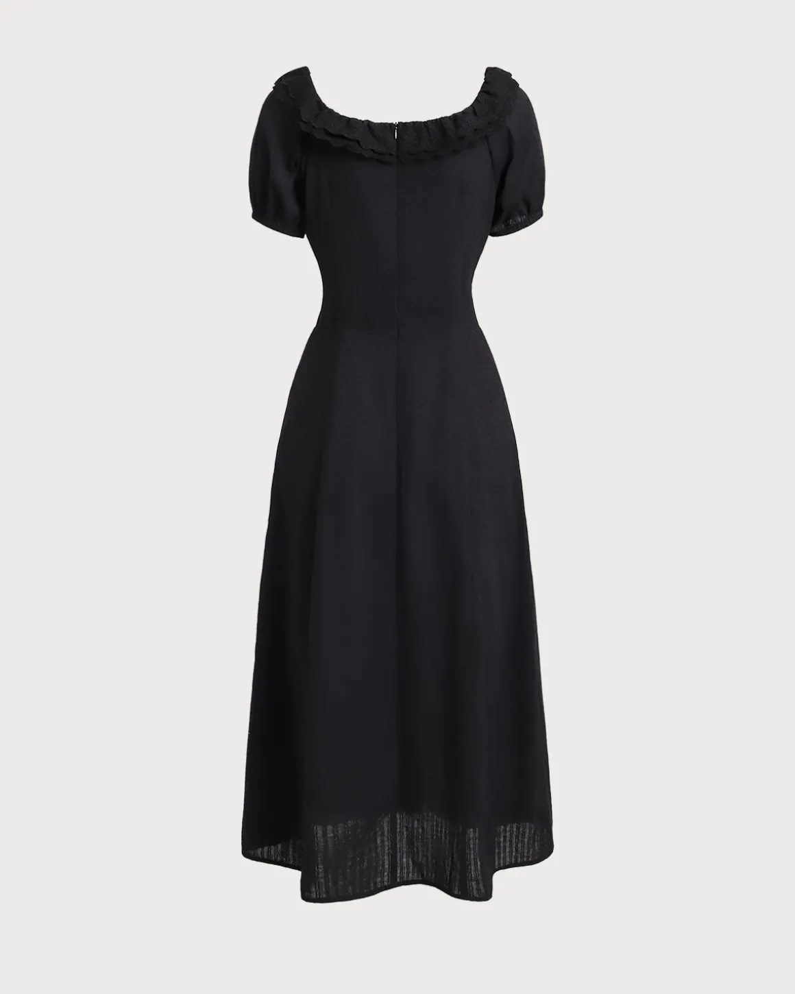 Black Embroidery Puffed Sleeve Maxi Dress