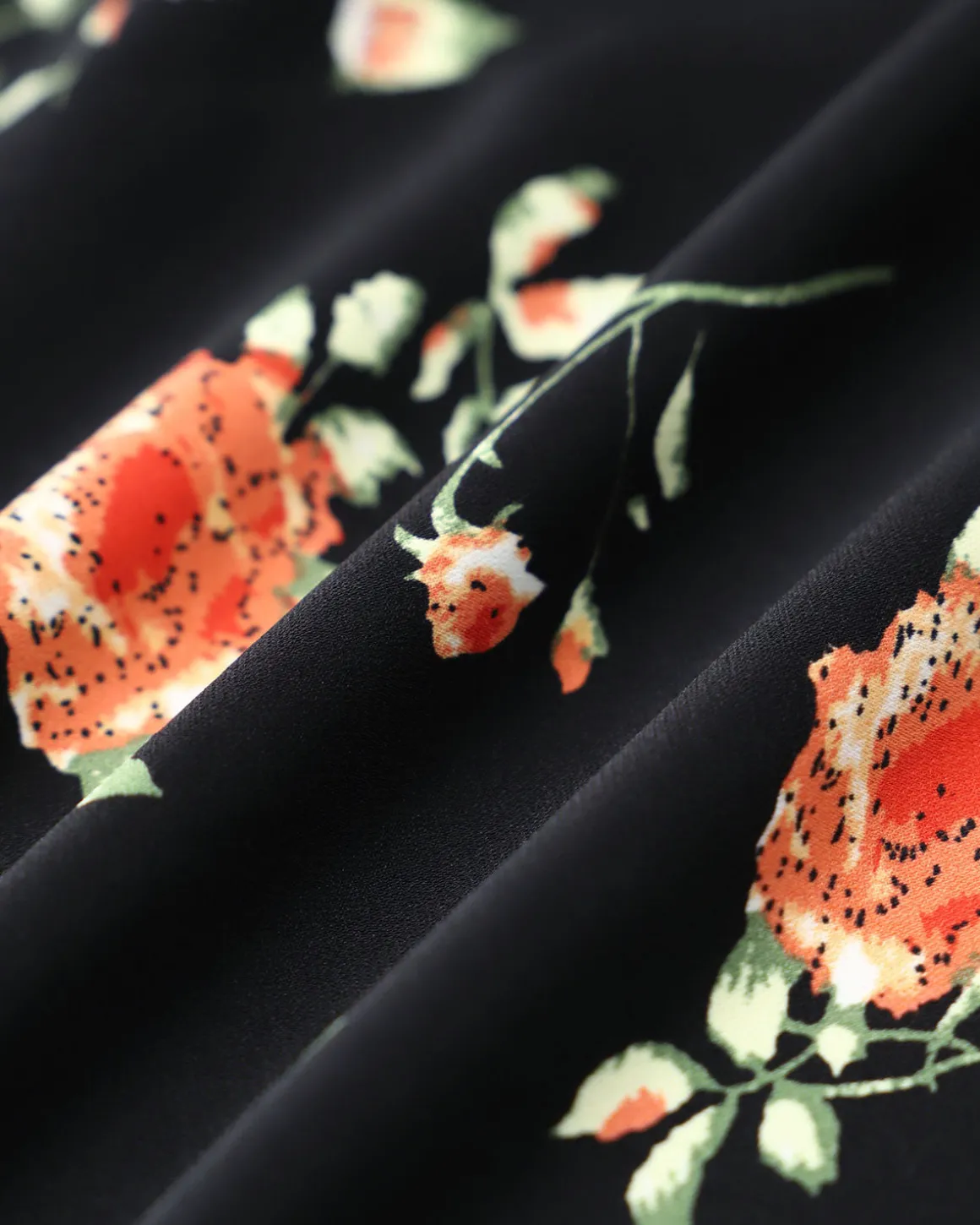 Black Floral Button A-Line Midi Dress