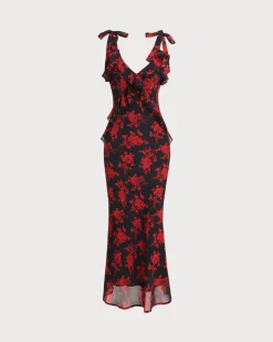 Black Floral Chiffon Slip Maxi Dress