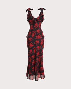 Black Floral Chiffon Slip Maxi Dress
