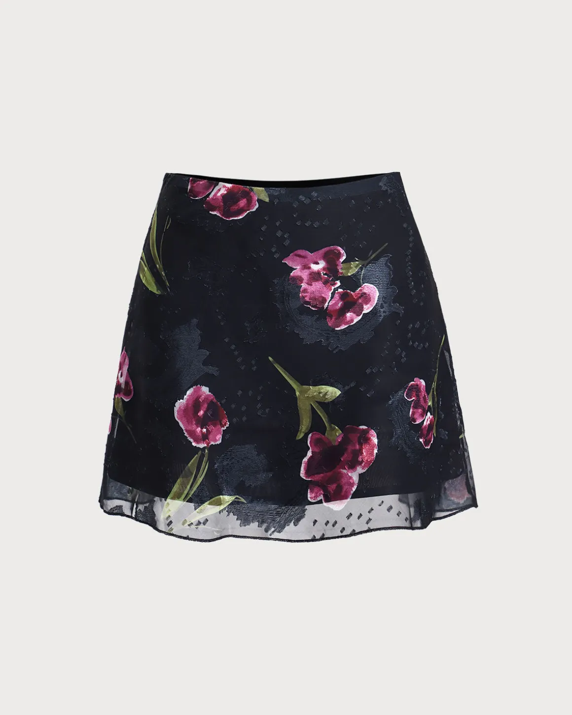 Black Floral High Waisted Mini Skirt