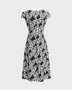 Black Floral Lace Trim Midi Dress