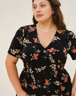 Black Floral Plus Size Maxi Dress