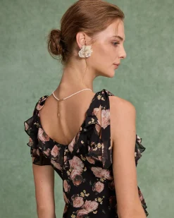 Black Floral Ruffle Sleeveless Maxi Dress
