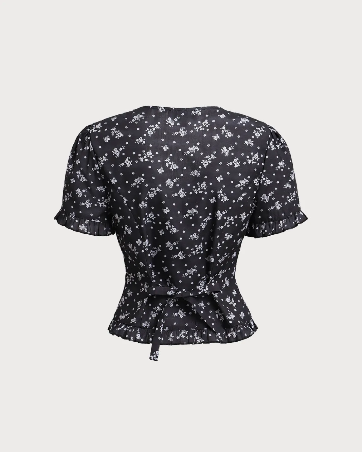 Black Floral Scoop Neck Blouse