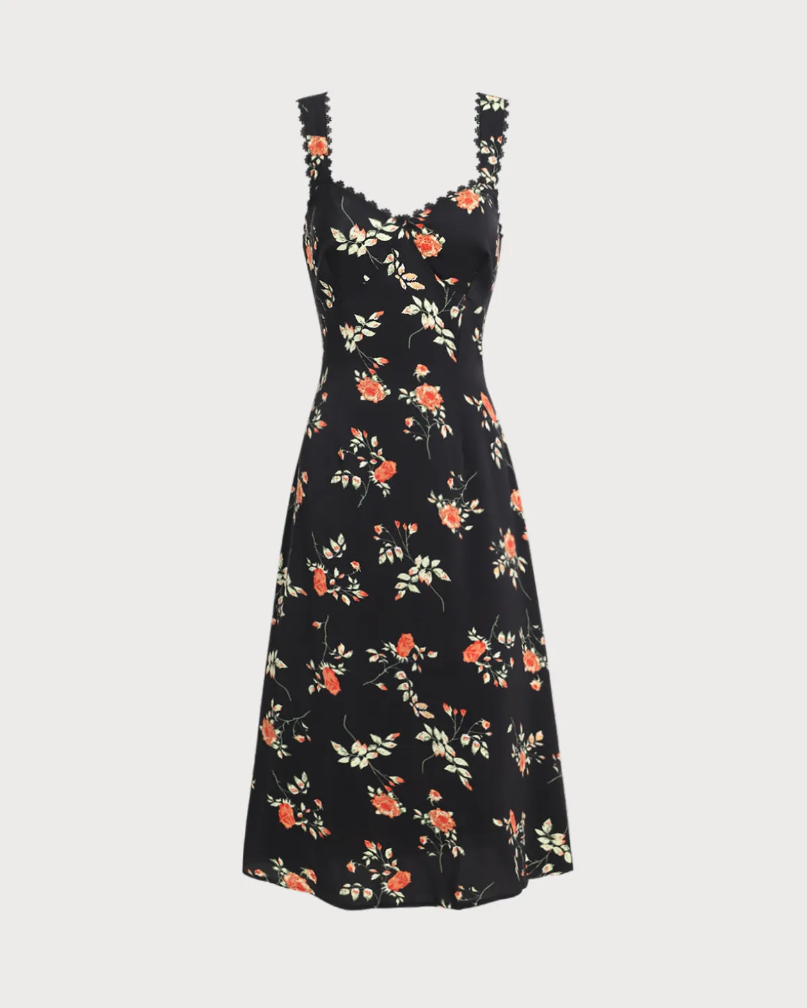 Black Floral Shirred Slip Maxi Dress
