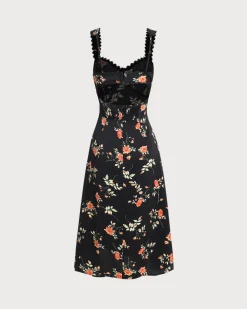 Black Floral Shirred Slip Maxi Dress