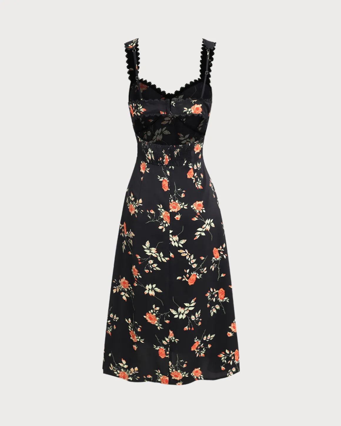 Black Floral Shirred Slip Maxi Dress