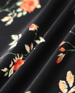 Black Floral Shirred Slip Maxi Dress