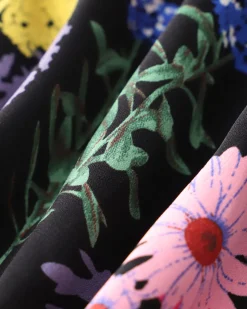 Black Floral Square Neck Shirred Maxi Dress