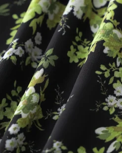Black Floral V Neck Ruffle Midi Dress