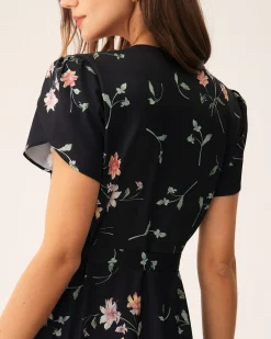 Black Floral Wrap Maxi Dress