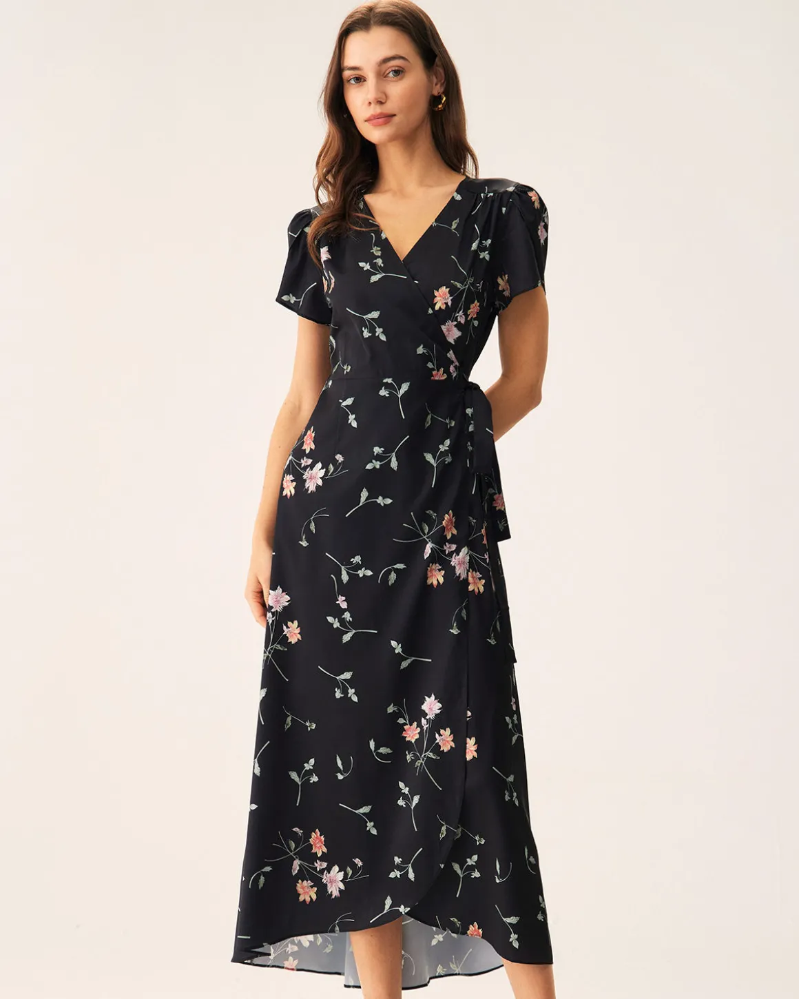 Black Floral Wrap Maxi Dress