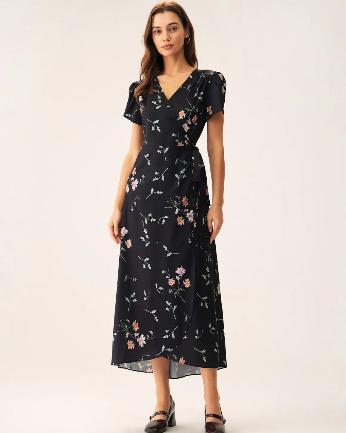 Black Floral Wrap Maxi Dress