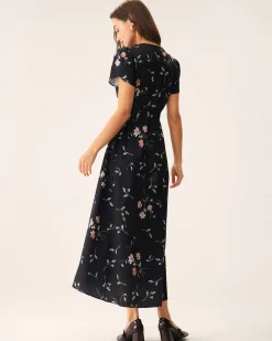 Black Floral Wrap Maxi Dress