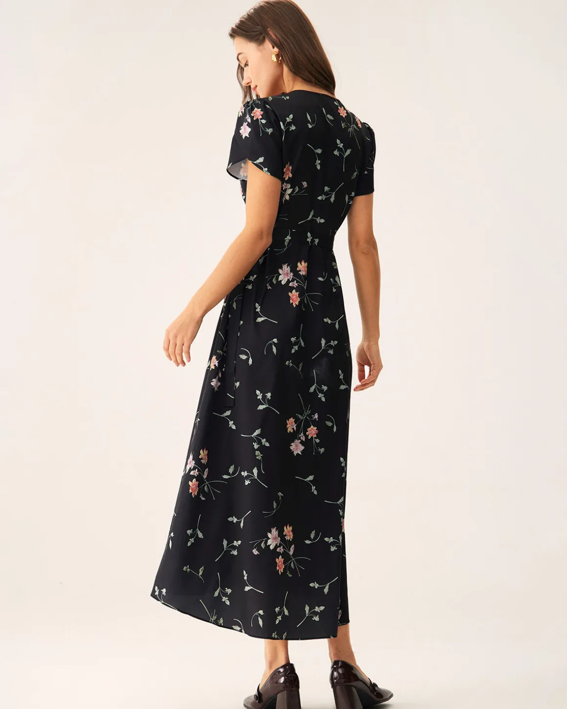 Black Floral Wrap Maxi Dress