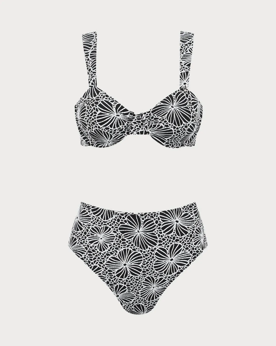 Black Flower Underwire Bikini Set