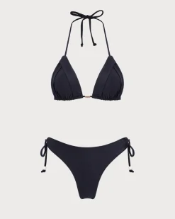 Black Halter Triangle Bikini Set