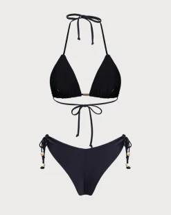 Black Halter Triangle Bikini Set