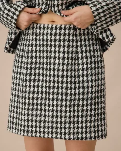 Black High-waisted Straight Tweed Skirt
