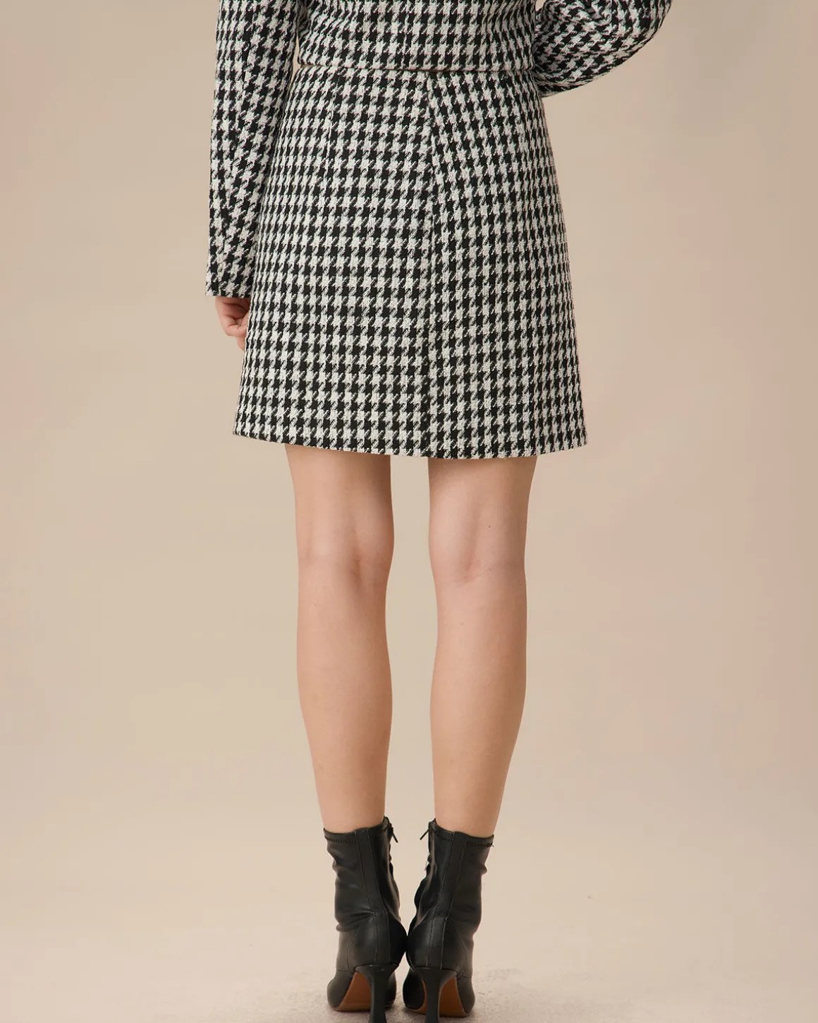 Black High-waisted Straight Tweed Skirt