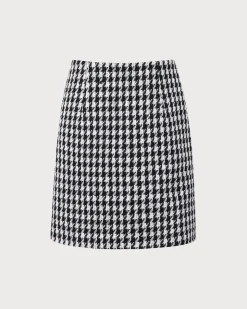 Black High-waisted Straight Tweed Skirt