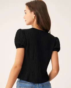 Black Jacquard Lace Button Blouse
