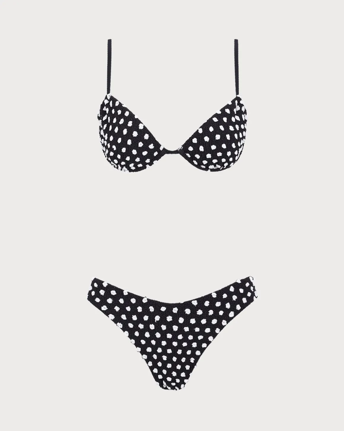 Black Jacquard Polka Dot Bikini Set