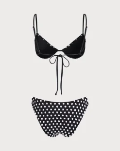 Black Jacquard Polka Dot Bikini Set