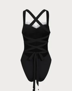 Black Lace Contrast One-Piece Swimsuit