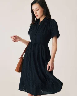 Black Lace Button Midi Dress