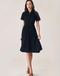 Black Lace Button Midi Dress