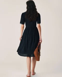 Black Lace Button Midi Dress