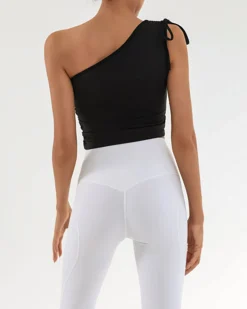 Black One Shoulder Yoga Tank Top