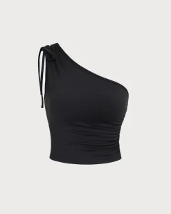 Black One Shoulder Yoga Tank Top