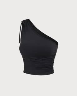 Black One Shoulder Yoga Tank Top