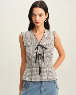 Black Plaid Bowknot Tank Top