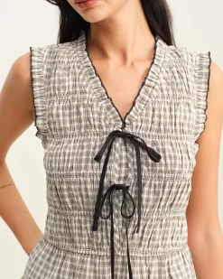 Black Plaid Bowknot Tank Top