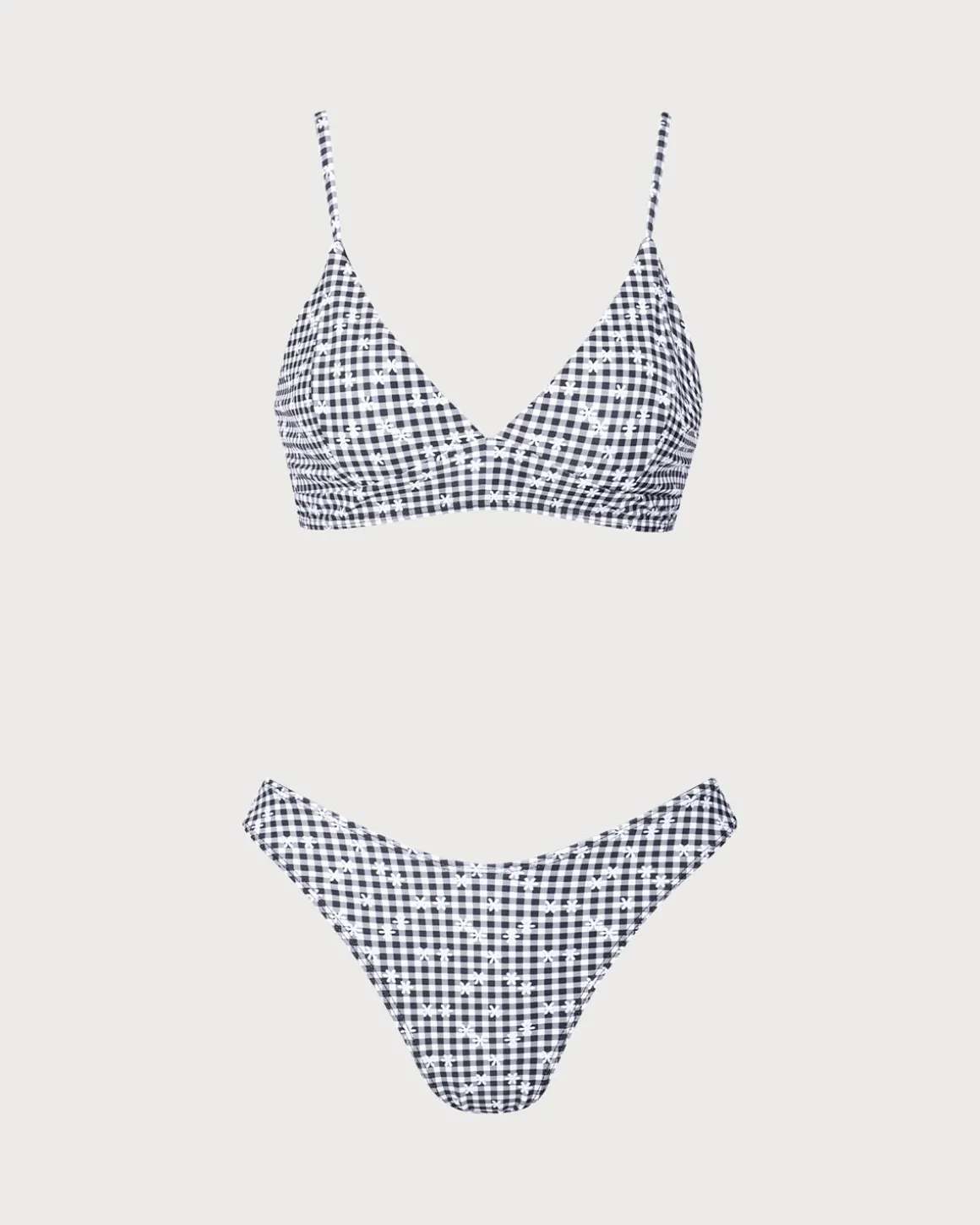 Black Plaid Floral Print Bikini Set