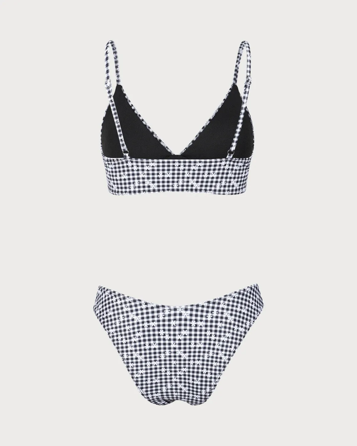 Black Plaid Floral Print Bikini Set