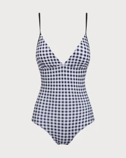 Black Plaid One-Piece Swimsuit