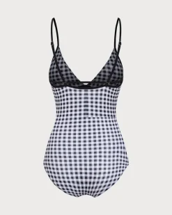 Black Plaid One-Piece Swimsuit
